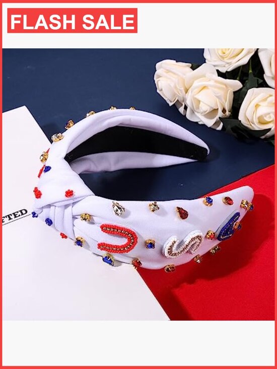 Patriotic Rhinestone Knotted Headband for Women 4th of July Party Hair Accessory main image 4